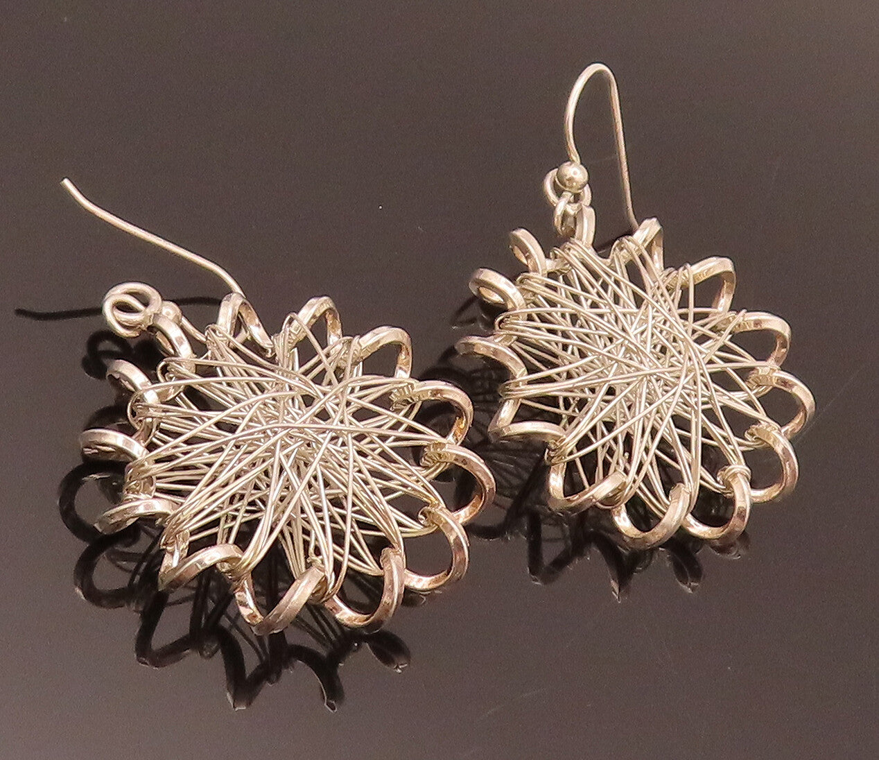 925 Sterling Silver Vintage Handmade Wire Wrapped Star Dangle Earrings EG12411