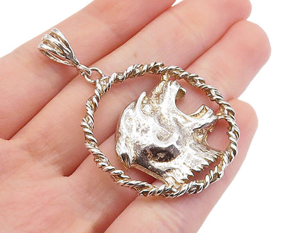 925 Sterling Silver  Vintage Shiny Sculpted Wild Cat Twist Pendant  PT4790