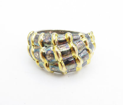 925 Sterling Silver  Vintage Shiny Two Tone Fluted Dome Band Ring Sz 11 RG7439