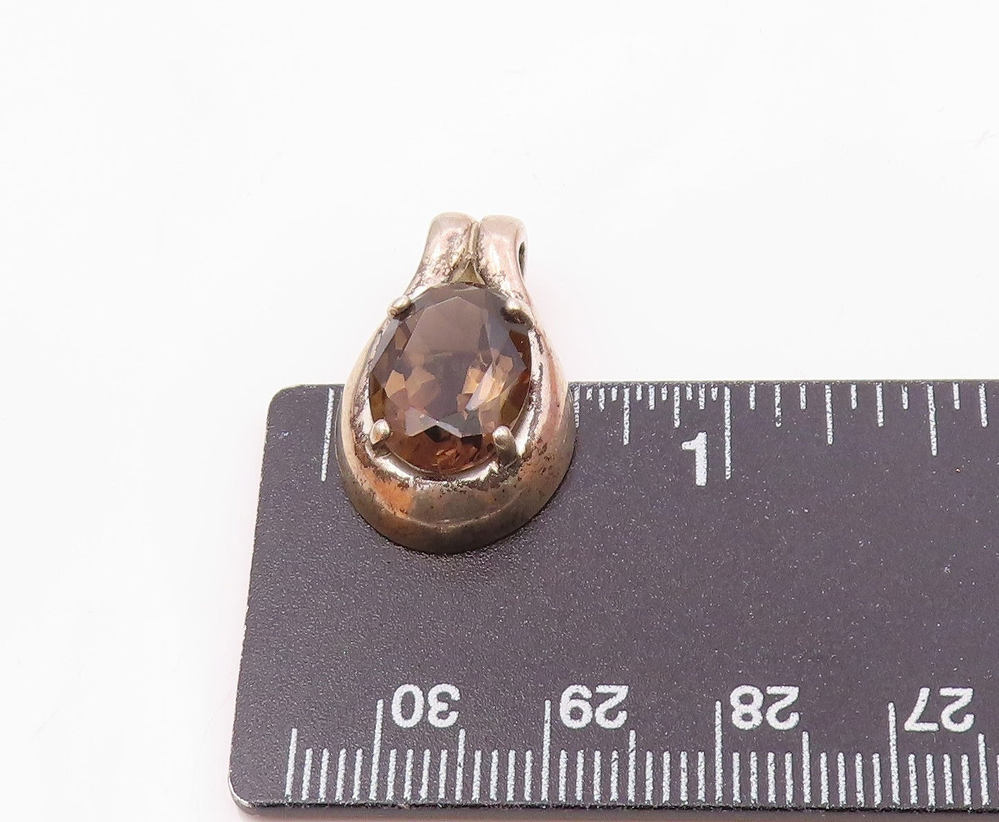 KABANA 925 Sterling Silver Vintage Prong Set Smoky Quartz Drop Pendant PT21573