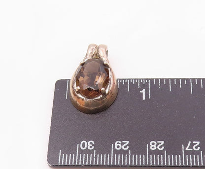 KABANA 925 Sterling Silver Vintage Prong Set Smoky Quartz Drop Pendant PT21573