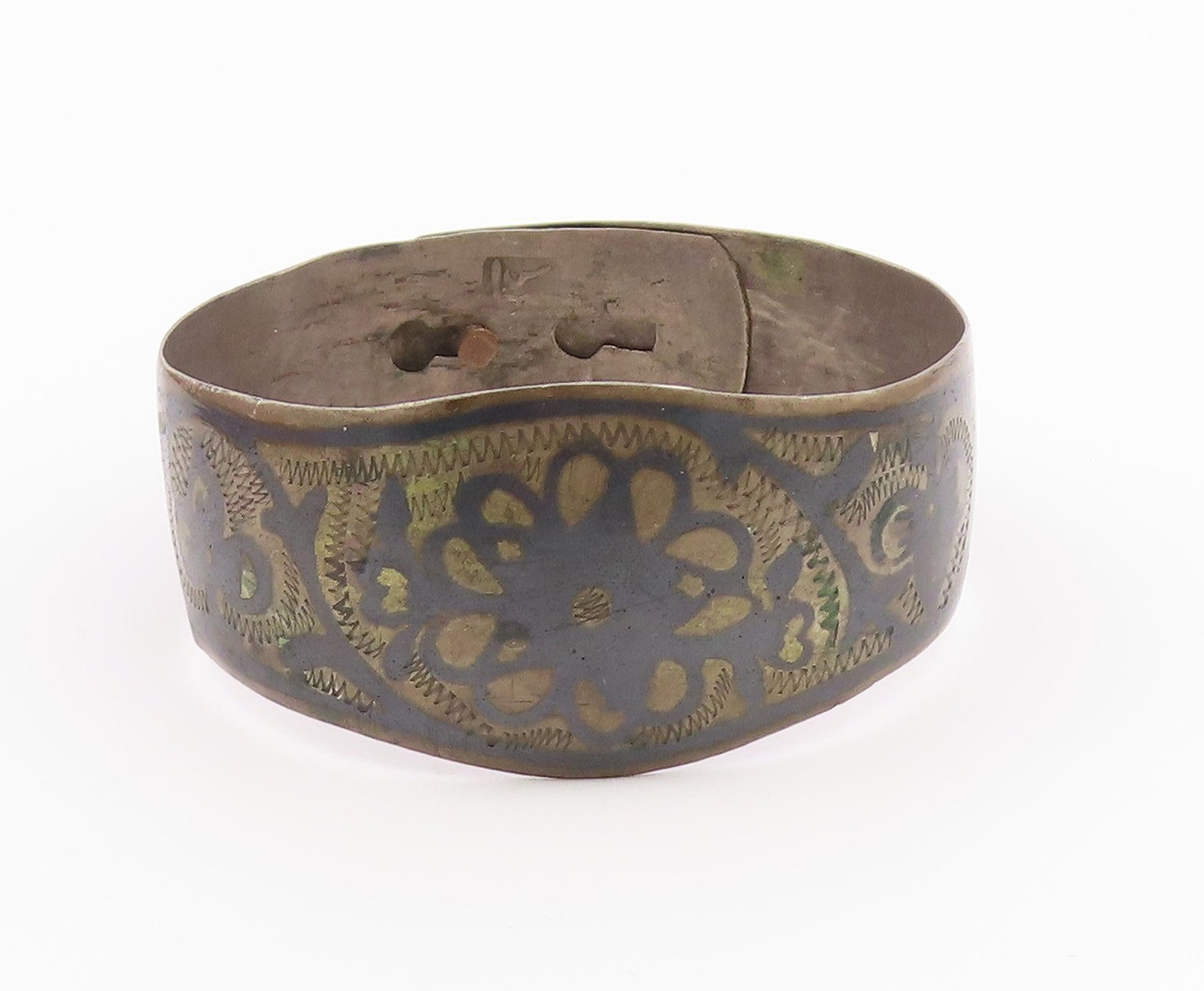 EAST EUROPE 925 Silver  Vintage Antique Etched Floral Bangle Bracelet  BT9576