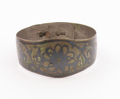EAST EUROPE 925 Silver  Vintage Antique Etched Floral Bangle Bracelet  BT9576