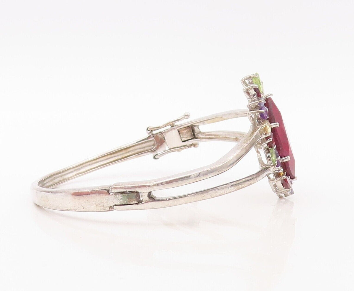 925 Sterling Silver Vintage Bracelet Marquise Cut Gemstone Halo Topaz  BT10734