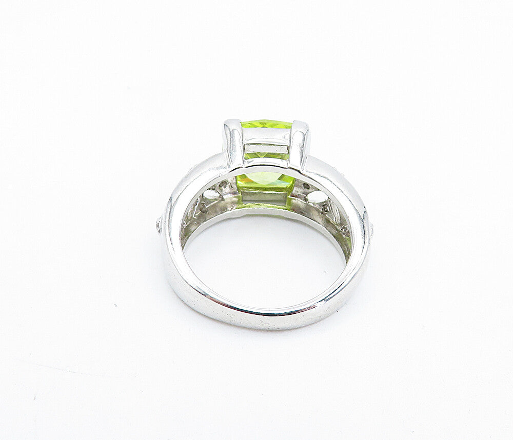 925 Sterling Silver Green Cubic Zirconia Floral Cocktail Ring Sz 7 RG6059