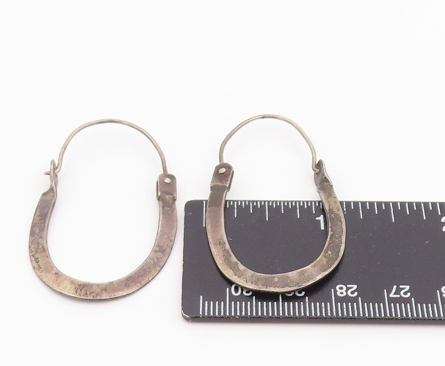 925 Sterling Silver Vintage Earrings Minimalist Classic Flat Oval Hoops  EG14081