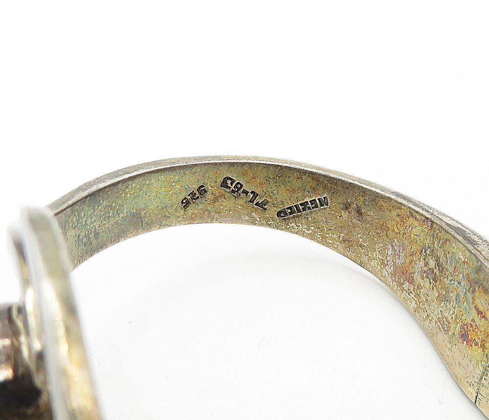 MEXICO 925 Silver  Vintage Black Onyx & Malachite Bangle Bracelet  BT1692