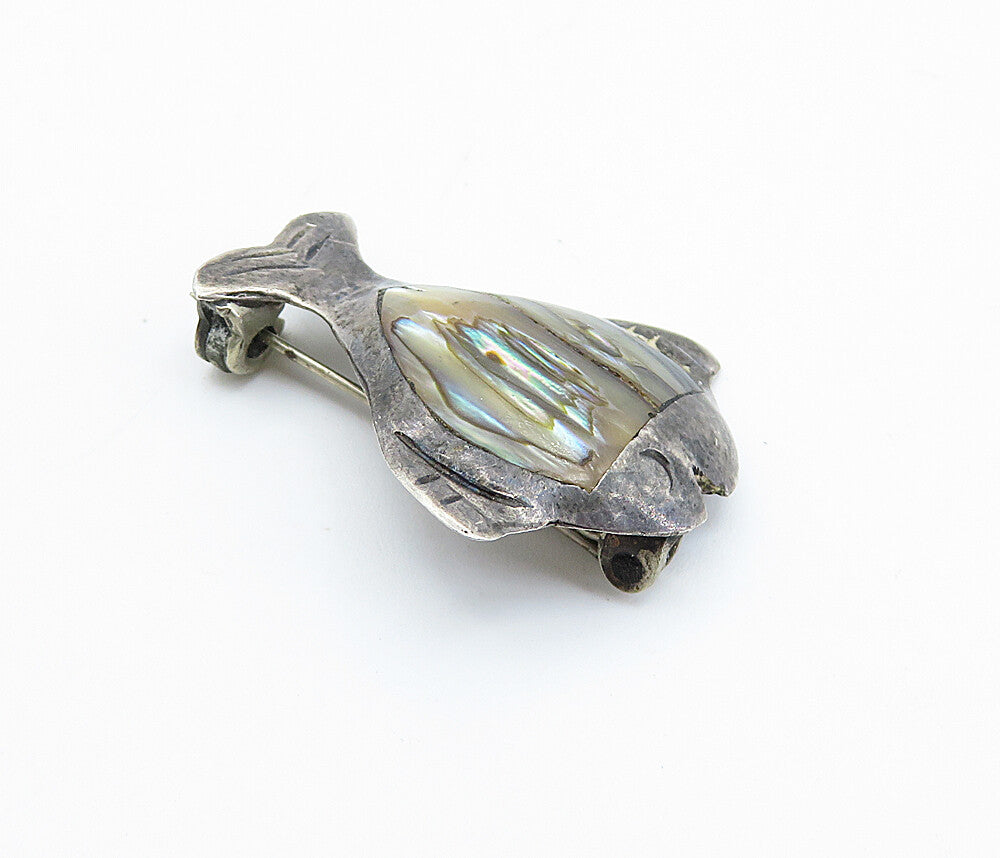 JAF TAXCO 925 Silver  Vintage Abalone Shell Fish Motif Brooch Pin  BP2822