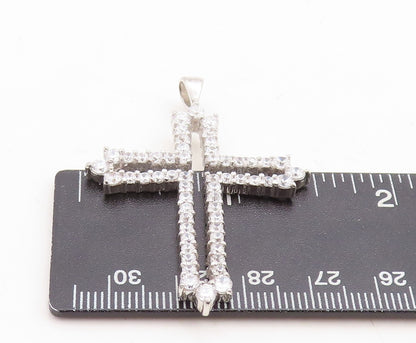 925 Sterling Silver Vintage Pendant Topaz Band Cutout Religious Cross  PT23707