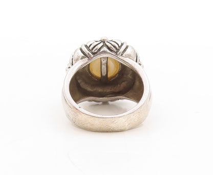 925 Sterling Silver Vintage Ring Floral Design Etched Pearl  Sz 8  RG31431