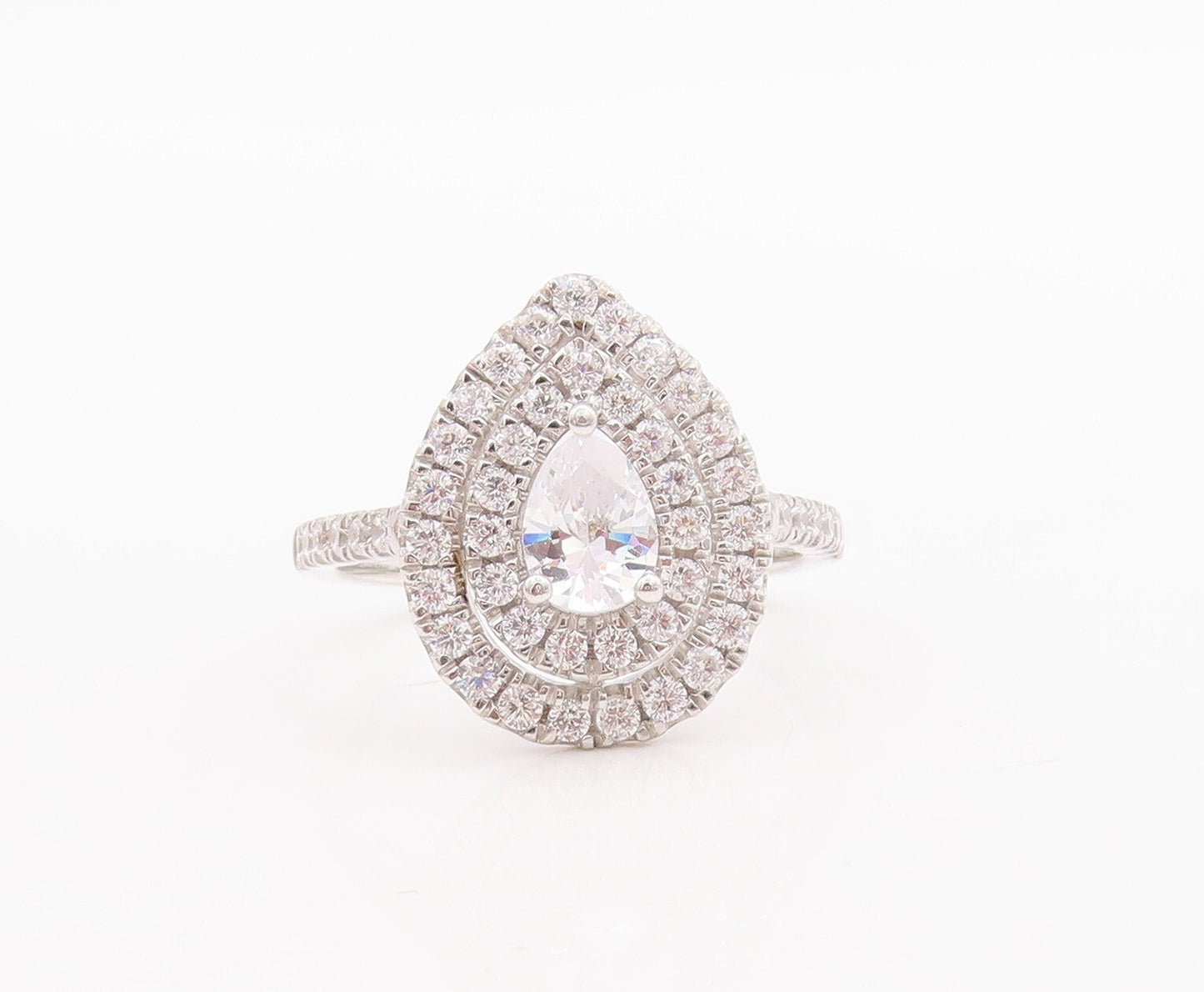 925 Sterling Silver Vintage Ring Drop Cut Halo CZ Bands  Sz 8  RG29538