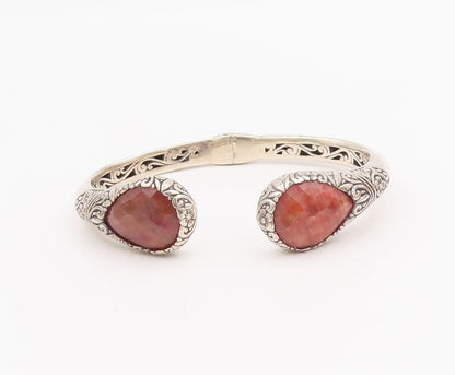 925 Sterling Silver Vintage Bracelet Drop Cut Gemstone Hinged Cuff  BT10584