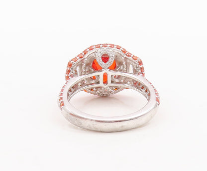 925 Sterling Silver Vintage Ring Rectangle Orange Halo White CZ  Sz 7  RG29640
