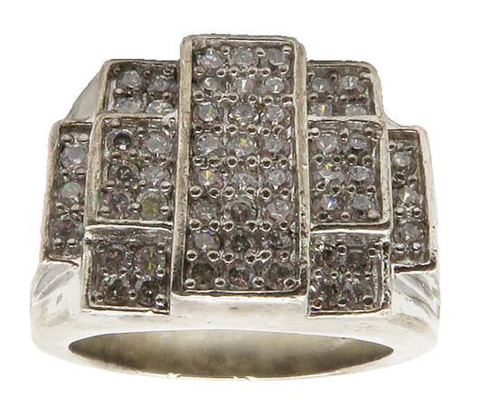 925 Sterling Silver  Vintage Cubic Zirconia Cocktail Ring Sz 11.5  RG13834
