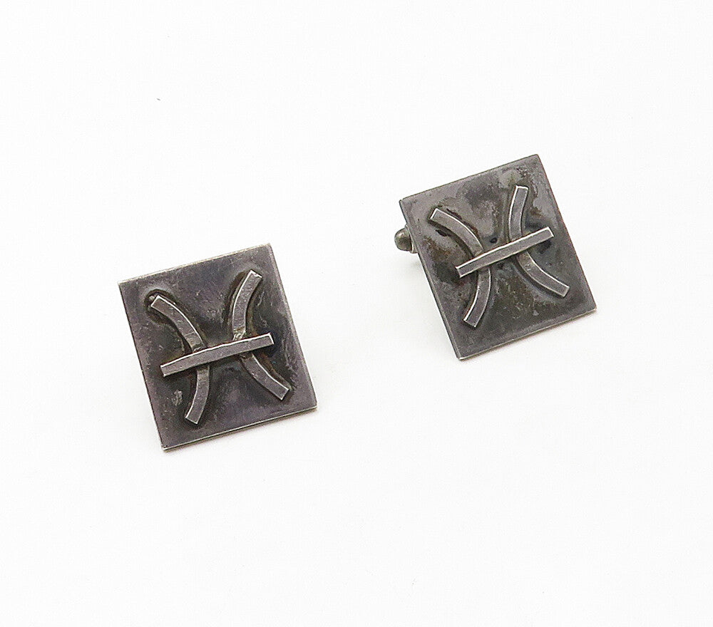 925 Sterling Silver  Vintage Handmade Oxidized Square Cuff Links  TR2299