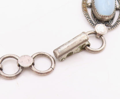 925 Sterling Silver Vintage Bracelet BEAU Antique Cabochon Cat Eye Link  BT11515