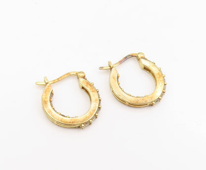925 Sterling Silver Vintage Earrings Gold Plated Round CZ Huggie Hoops  EG13968