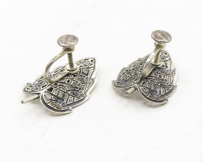 JEWEL ART 925 Silver  Vintage Floral Leaf Motif Non Pierce Earrings  EG6385