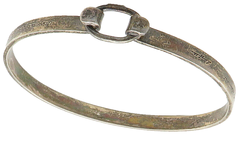 925 Sterling Silver  Vintage Etched Quote Hook Bangle Bracelet  BT6043