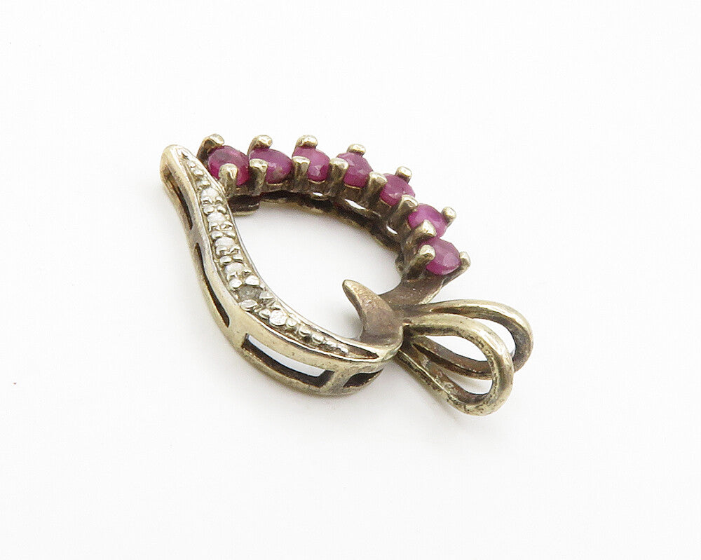 ROSS SIMON 925 Silver   Vintage Genuine Diamond & Ruby Heart Pendant  PT11549