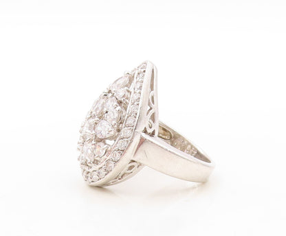 925 Sterling Silver Vintage Ring Designer Drop Cutout CZ Inlay  Sz 6  RG31074