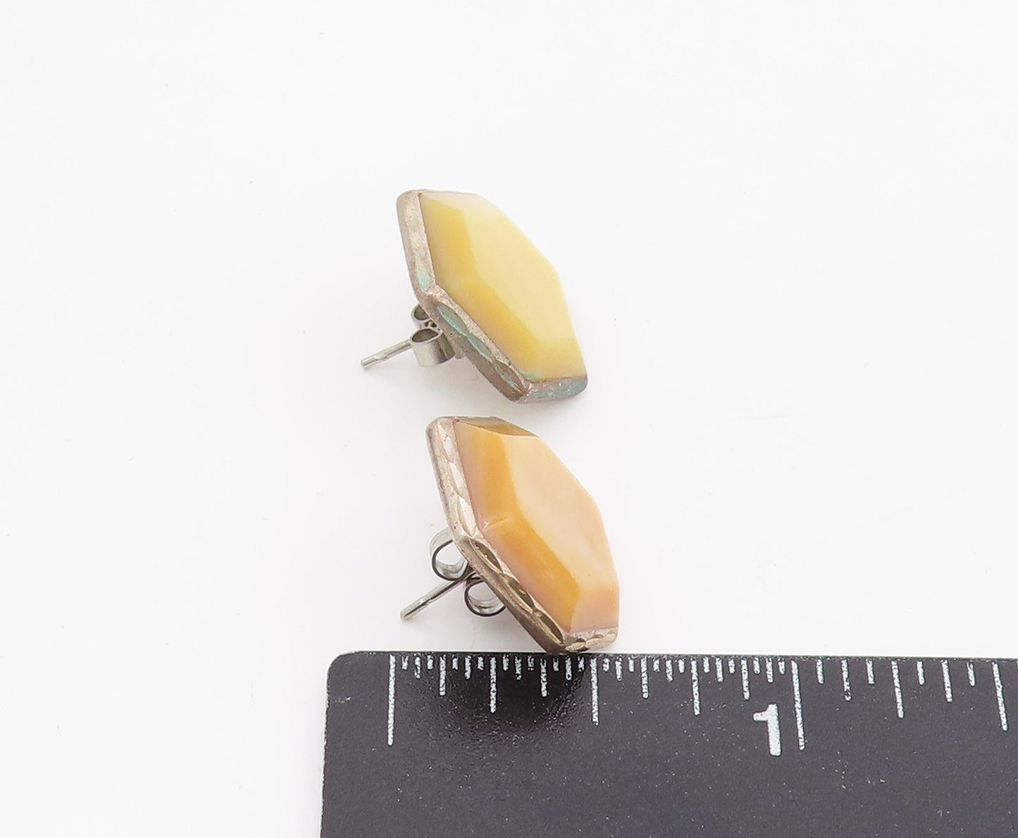 925 Sterling Silver Vintage Earrings SILVER CLOUD Opal Hexagonal Studs   EG13944