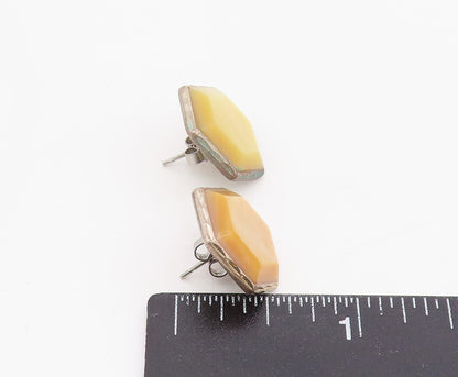 925 Sterling Silver Vintage Earrings SILVER CLOUD Opal Hexagonal Studs   EG13944