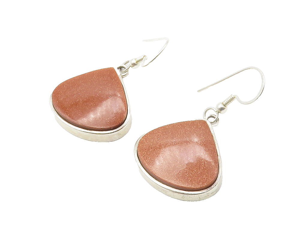 925 Sterling Silver  Vintage Goldstone Shiny Tear Drop Dangle Earrings  EG7406