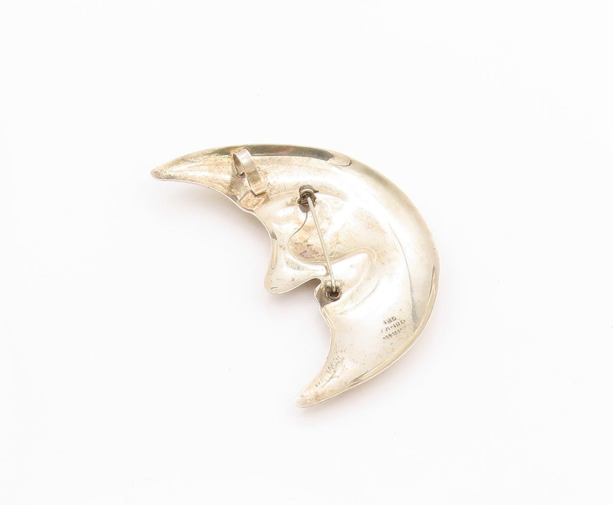925 Sterling Silver Vintage Brooch Pin MEXICO Large Onyx Eyed Half Moon  BP11561