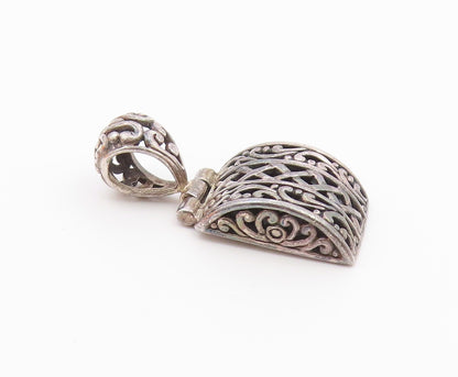 925 Sterling Silver  Vintage Shiny Patterned Dome Drop Pendant  PT18873
