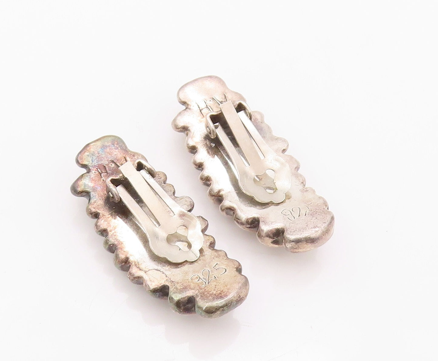 925 Sterling Silver Vintage Earrings Designer Dark Tone Cocoon Carved  EG13458