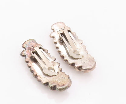 925 Sterling Silver Vintage Earrings Designer Dark Tone Cocoon Carved  EG13458