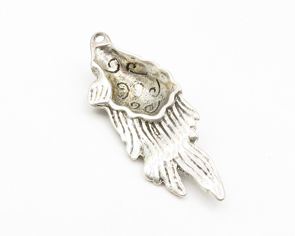 925 Sterling Silver  Vintage Dark Tone Fish Motif Drop Pendant  PT9767