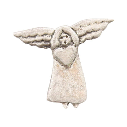 925 Sterling Silver Vintage Pendant Little Guardian Angel With Heart   PT24823