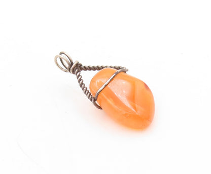 925 Sterling Silver Vintage Pendant Modernist Twisted Wire Gemstone  PT23603