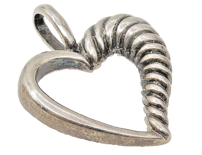 925 Sterling Silver  Vintage Dark Tone Fluted Open Love Heart Pendant  PT8531