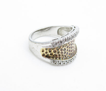 ESPO 925 Sterling Silver  Vintage Topaz 2 Tone Hammered Band Ring Sz 9  RG4839