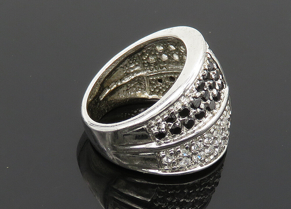 925 Sterling Silver  Vintage Cubic Zirconia & Hematite Band Ring Sz 6  RG20426