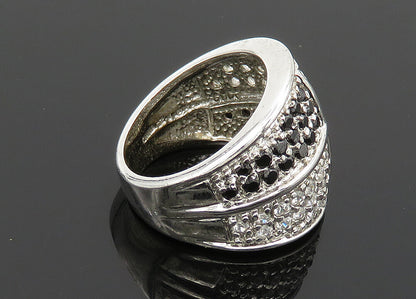 925 Sterling Silver  Vintage Cubic Zirconia & Hematite Band Ring Sz 6  RG20426