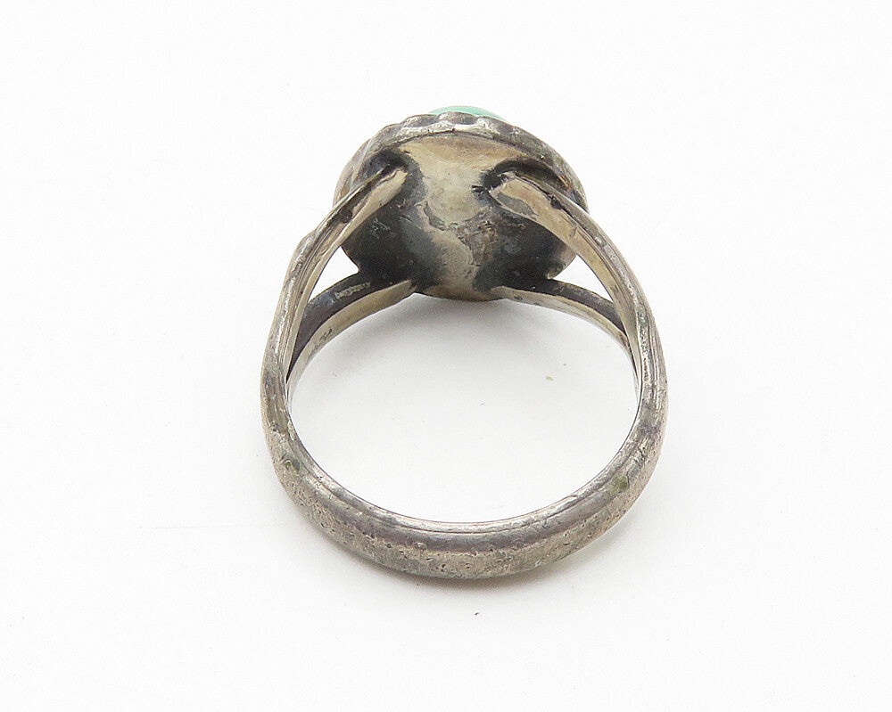 NAVAJO 925 Silver  Vintage Antique Turquoise Twist Band Ring Sz 5  RG10692