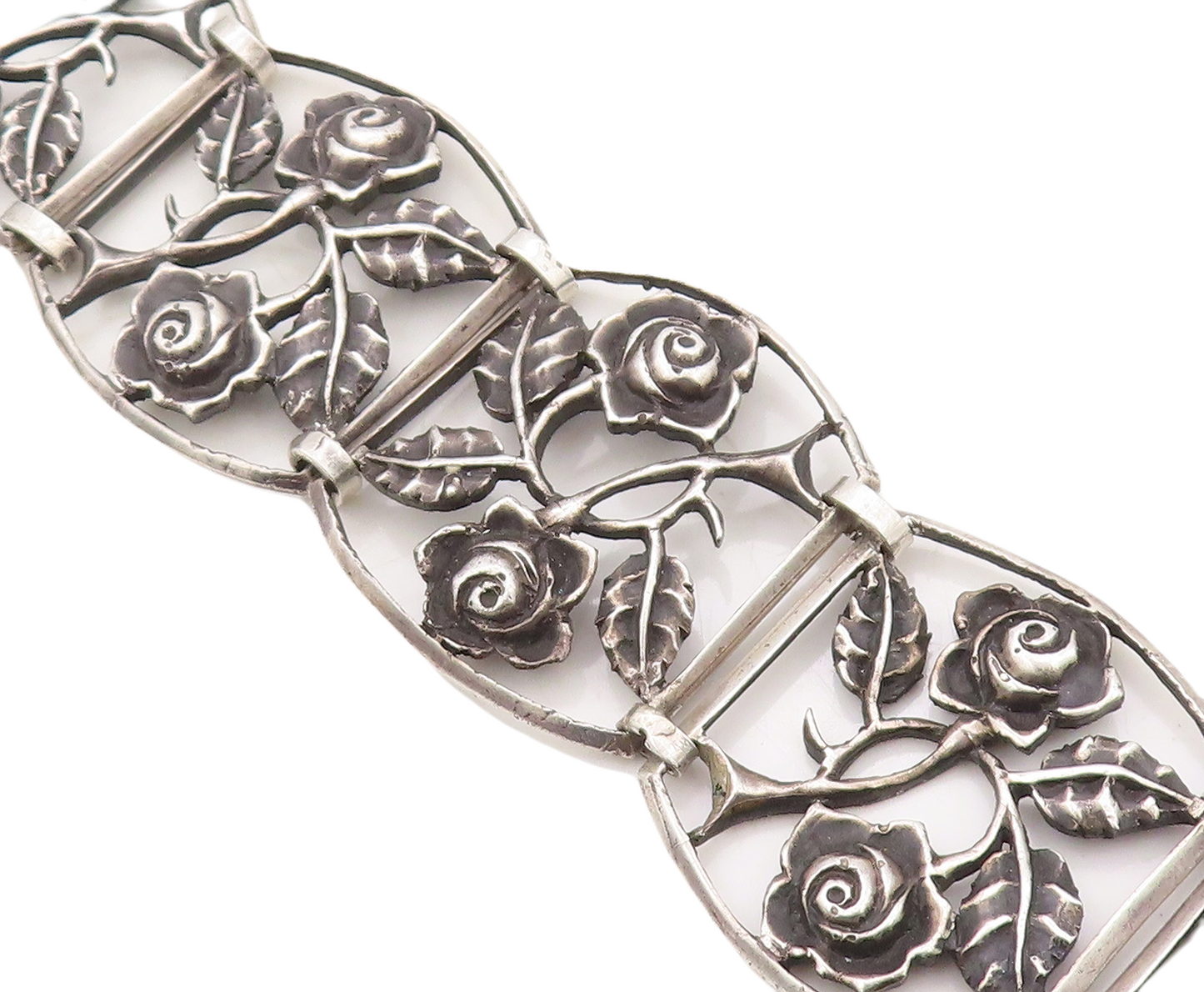 925 Sterling Silver Vintage Bracelet LUMI Antique Floral Frames Cutout  BT10826