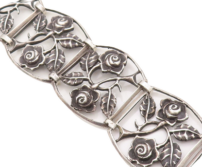 925 Sterling Silver Vintage Bracelet LUMI Antique Floral Frames Cutout  BT10826