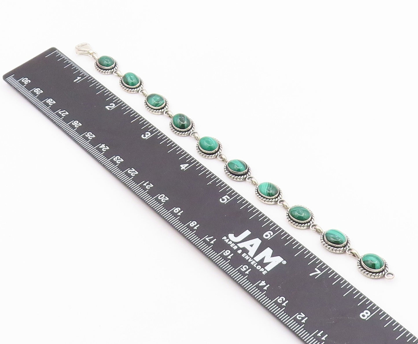 Q.T. SOUTHWESTERN 925 Silver Vintage Malachite Twist Chain Bracelet BT8410