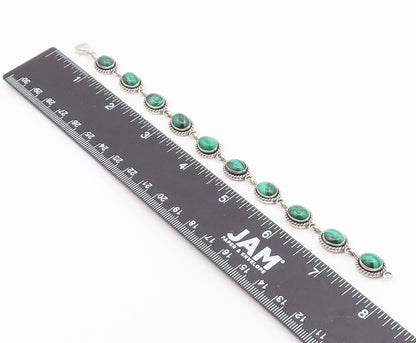 Q.T. SOUTHWESTERN 925 Silver Vintage Malachite Twist Chain Bracelet BT8410