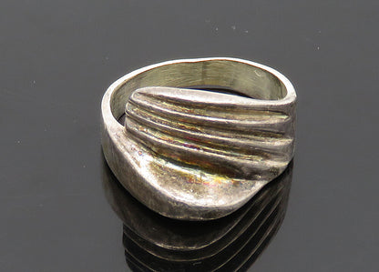 925 Sterling Silver  Vintage Dark Tone Fluted Bypass Band Ring Sz 7.5  RG20617