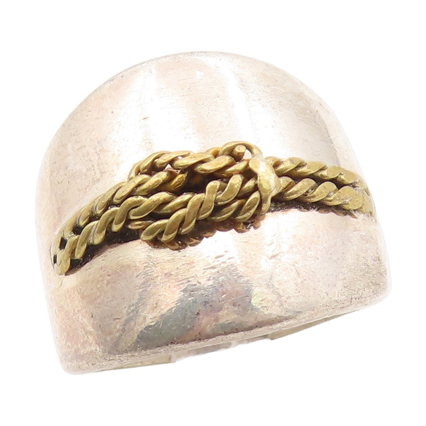 925 Sterling Silver Vintage Ring MEXICO Two Tone Braided Knot Band Sz 6 RG34645