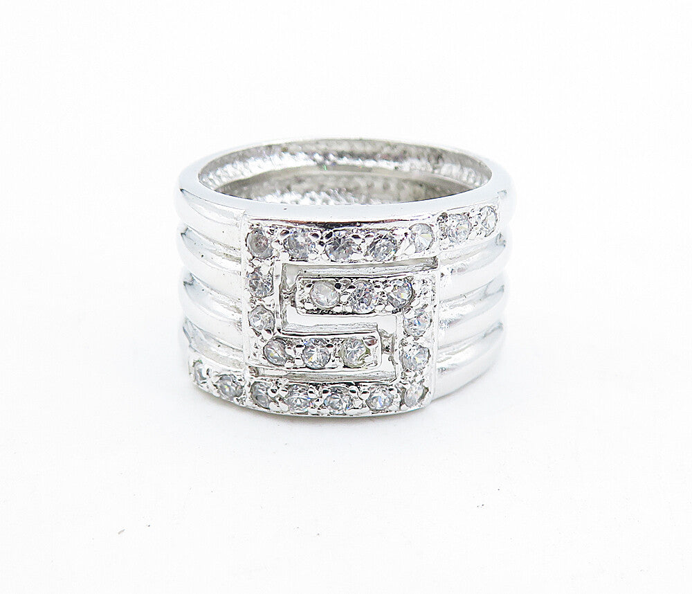 925 Sterling Silver  Sparkling Topaz Shiny Ribbed Band Ring Sz 9  RG5843