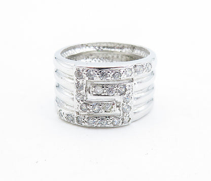 925 Sterling Silver  Sparkling Topaz Shiny Ribbed Band Ring Sz 9  RG5843