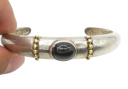 DAVID SIGAL 925 Silver & 18K Gold  Vintage Black Onyx Cuff Bracelet  BT8586