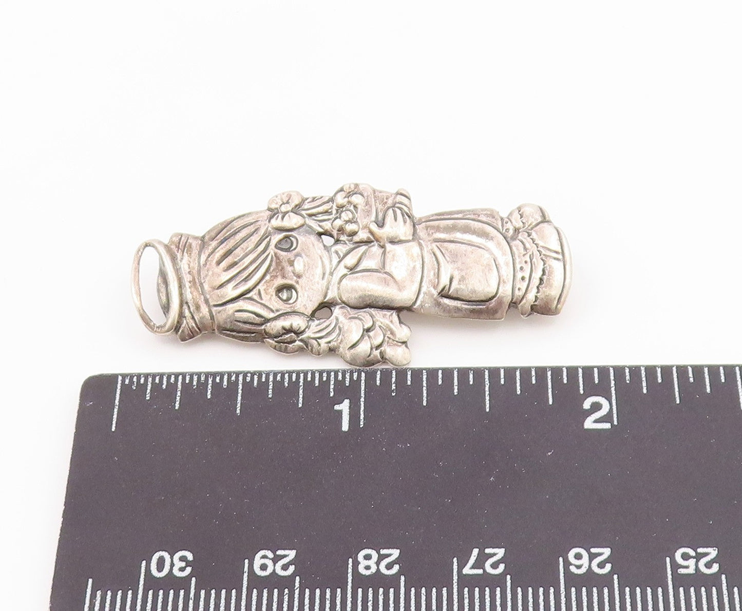 925 Sterling Silver  Vintage Little Girl Angel With Flowers Brooch Pin  BP8589